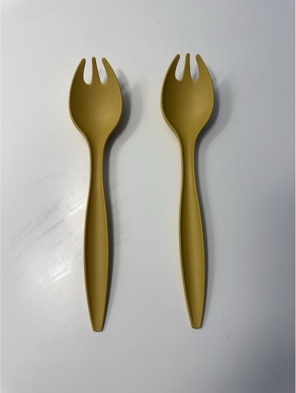Vintage Tupperware 12" Salad Spoons/Sporks Harvest Gold Set of 2 Servers 1970’s